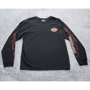 Harley Davidson Motocycle Black Long Sleeve W/Flames Shirt Men's L   Biker VTG